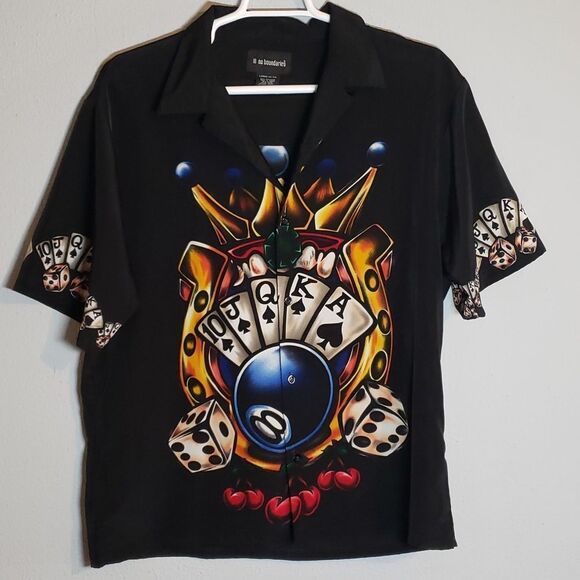 Men's Lucky Gambling Shirt 8 Ball Cards Las‎ Vegas Cards Dice Crown S1ot Machine - Picture 1 of 6